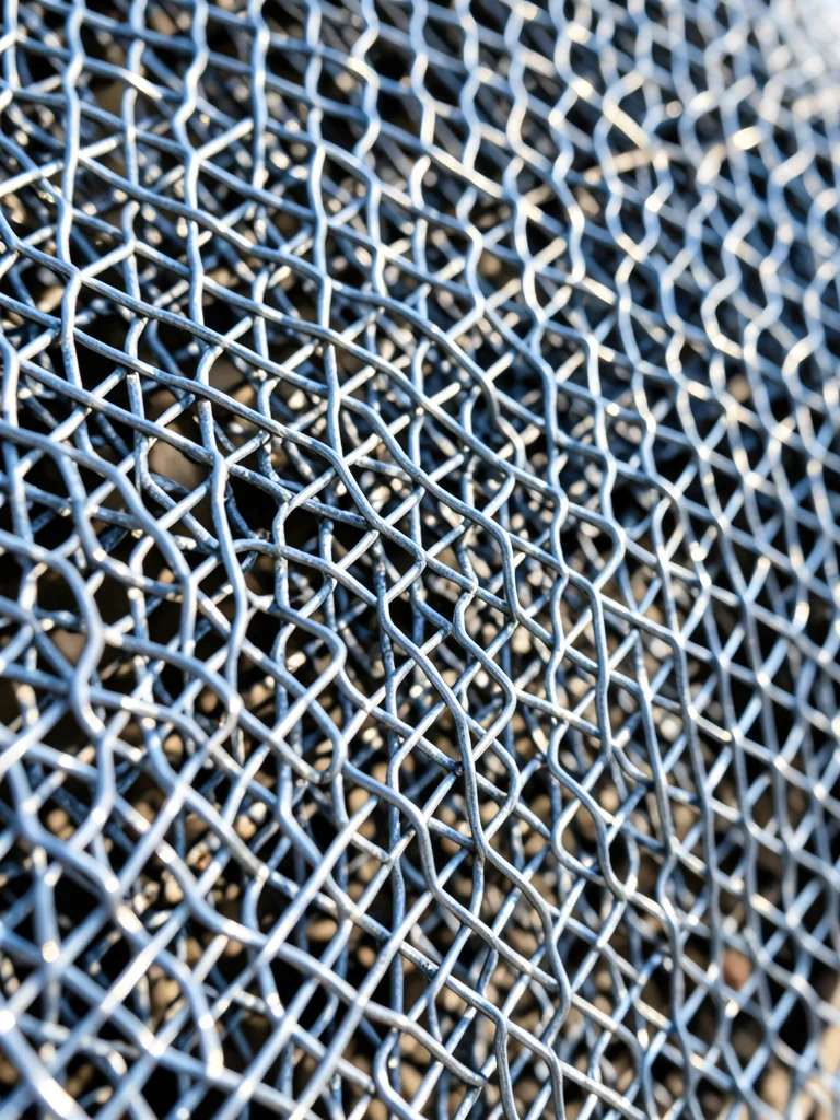 Woven wire fish sculpture in summer light, delicate scales, shadow play