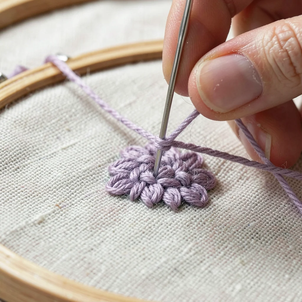 French Knot Cluster Being Formed