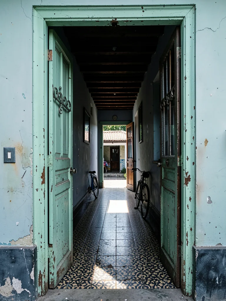 Mint Door to Tile Hallway