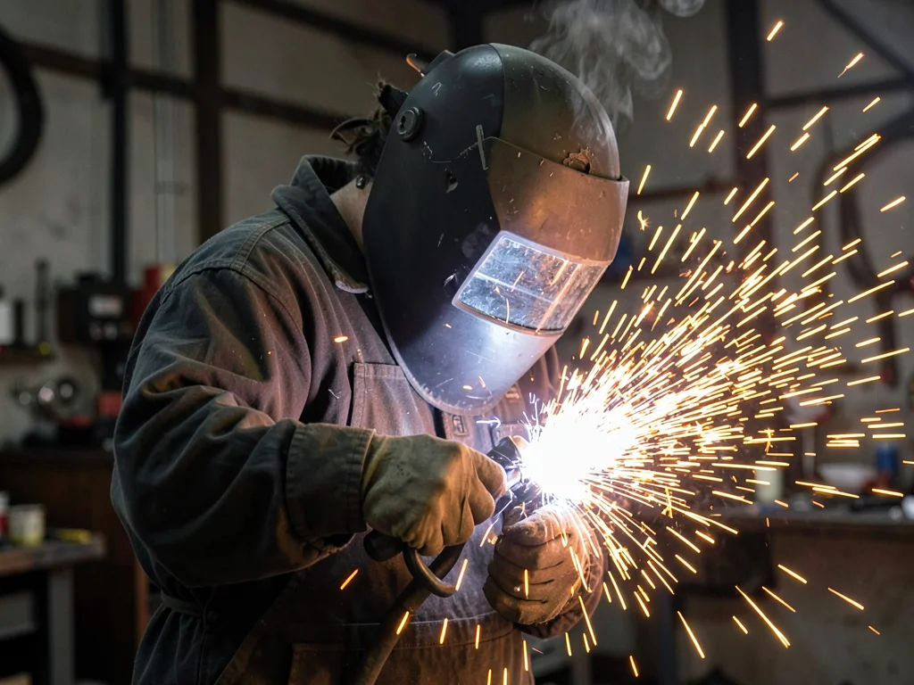 Welder with sparks creating rim effect