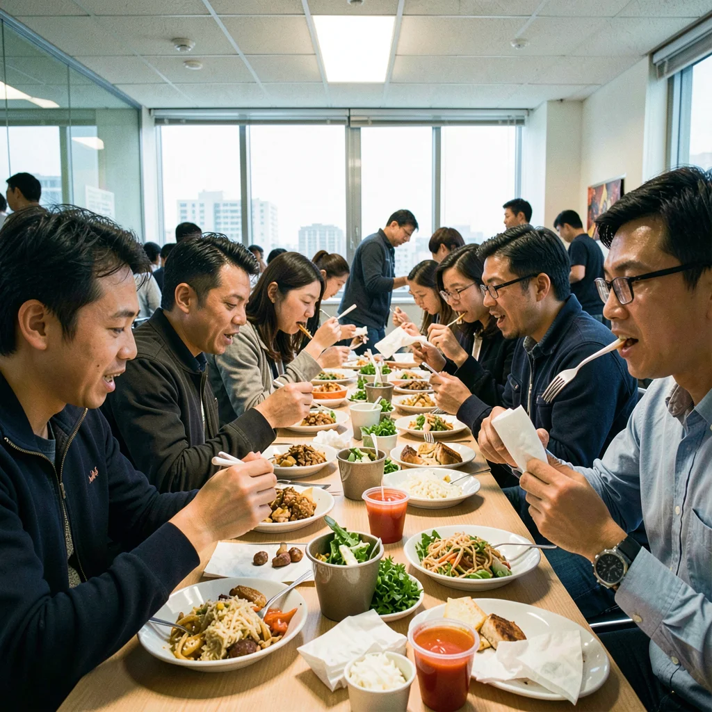Plastic utensils and napkins being grabbed hurriedly