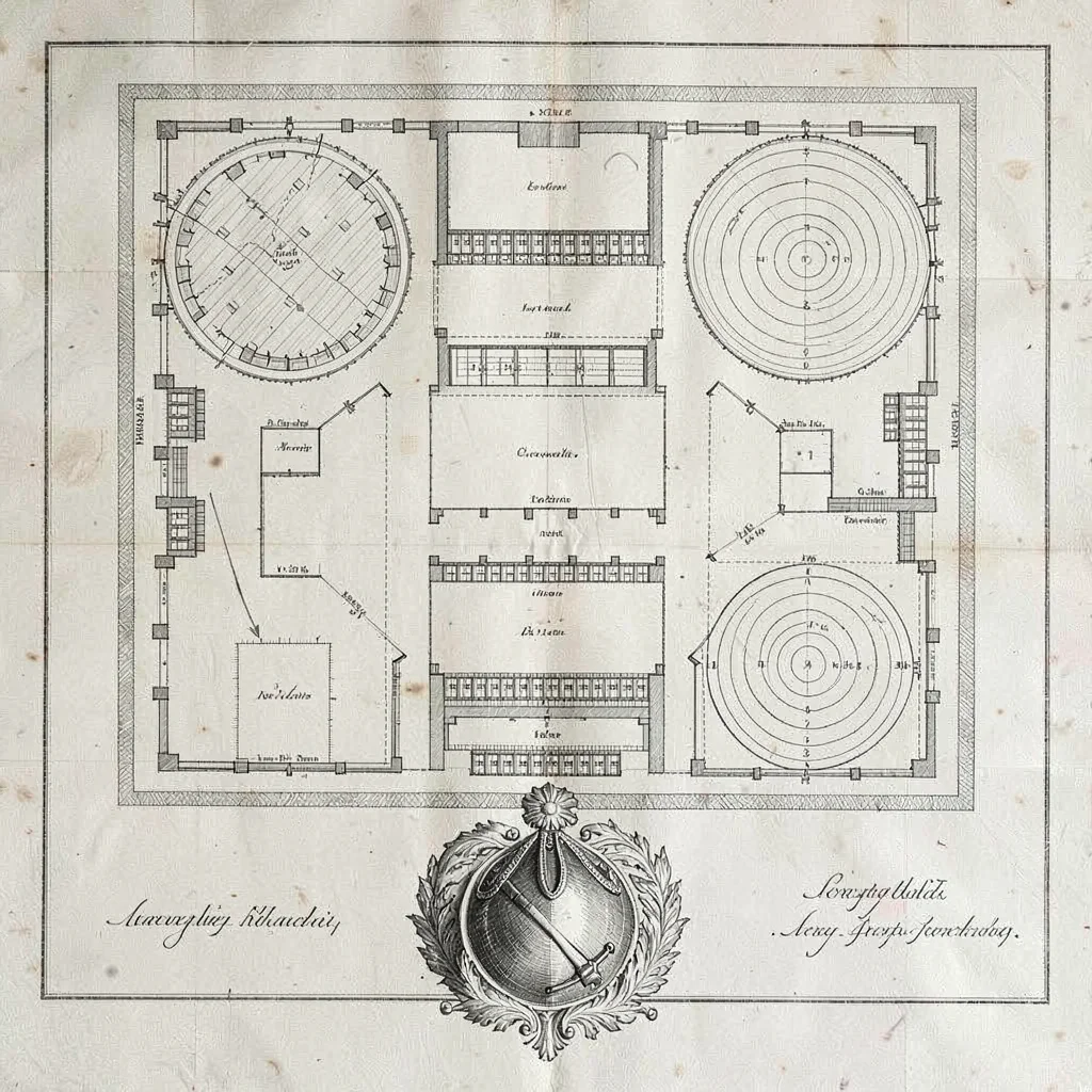 A 19th-century military-academy campus plan with parade ground, barracks, classr