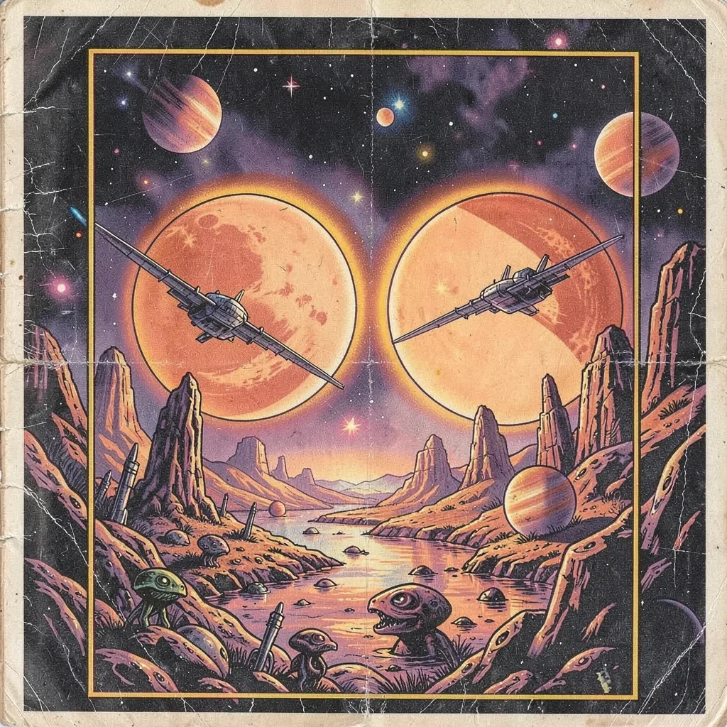 An alien landscape with twin suns