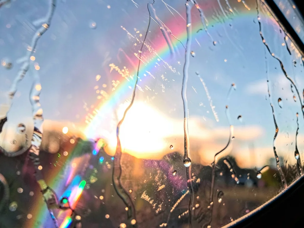 Sunrise through textured glass creating dispersed color