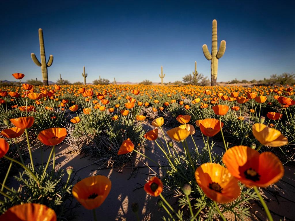 Saguaro Shadows Over Poppy Field