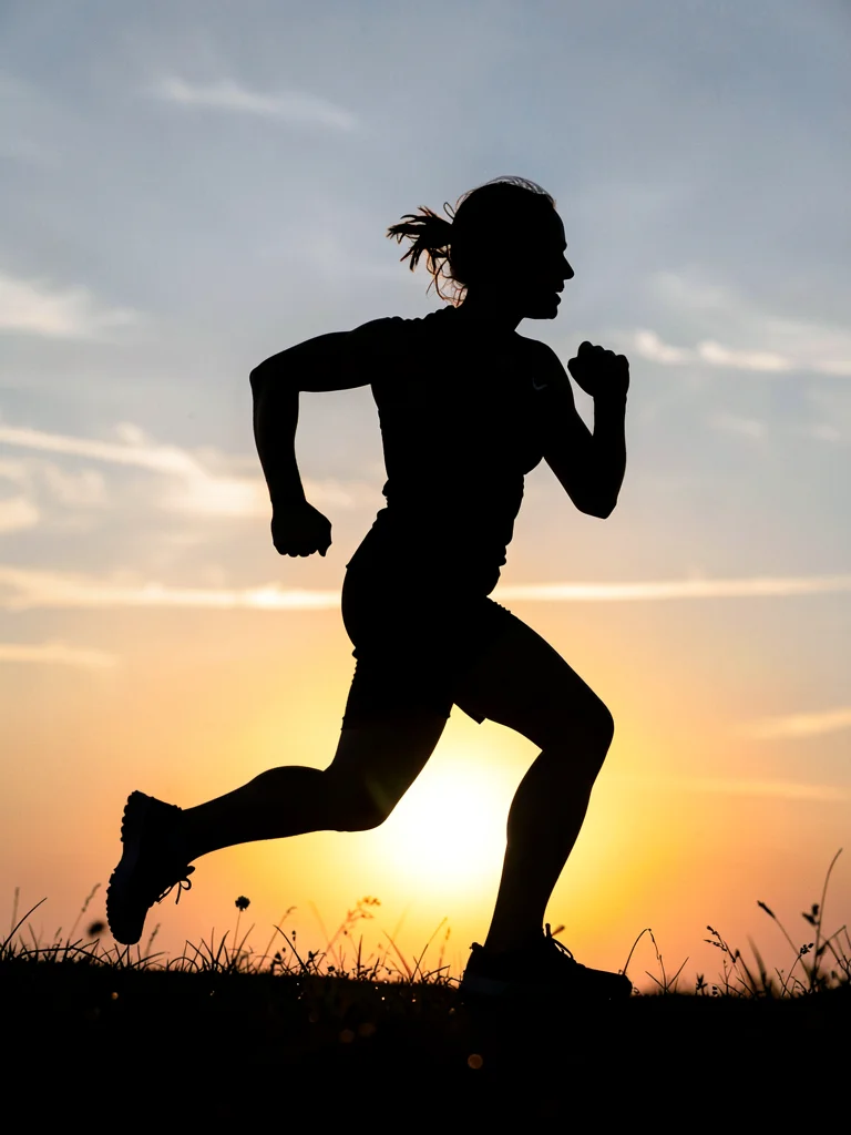 Runner silhouetted against sunrise