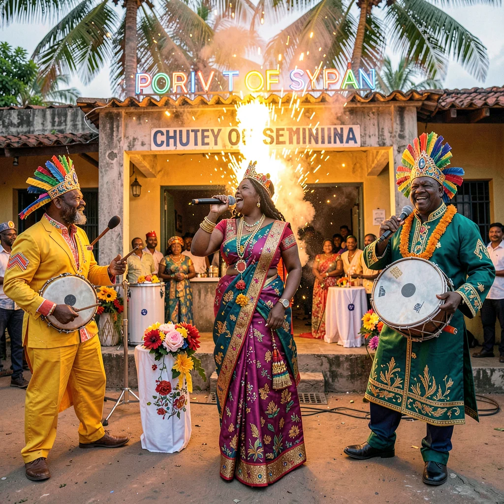 Carnival saturation explosion in Port of Spain, Trinidad, Chutney singer at wedd