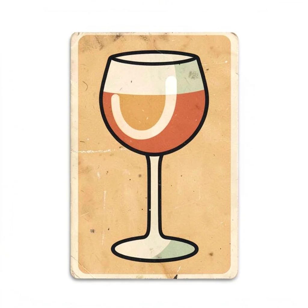 Czech matchbox label illustration, a wine glass with minimal detail , vintage Ea