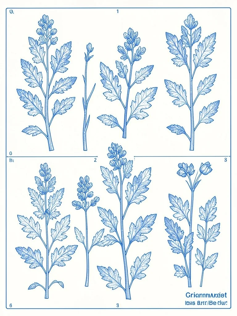 Pressed plants blue print