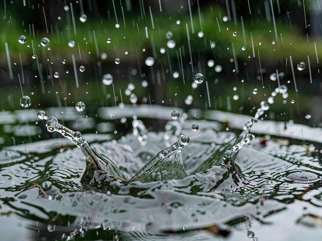 Raindrop hitting leaf surface impact