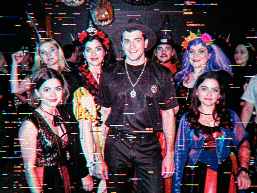 Halloween party photo with channel shift, costumes becoming more surreal
