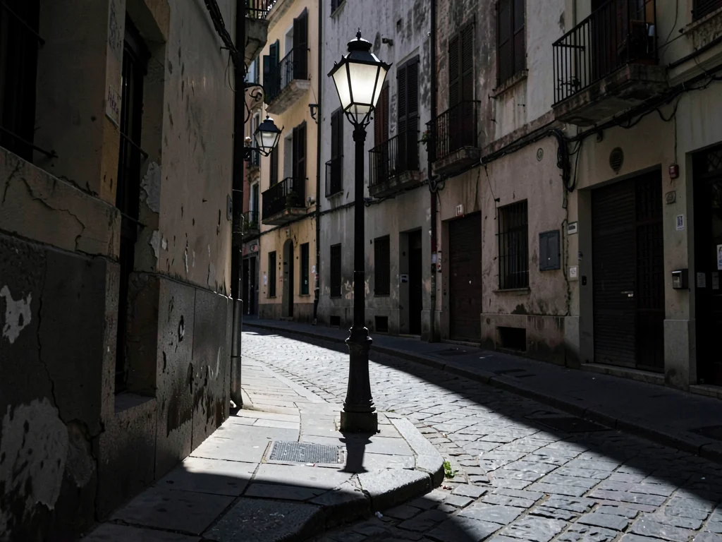 Street scene with single lamp
