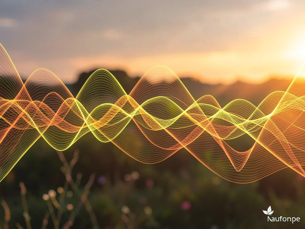Birdsong at dawn shown as delicate yellow and orange interweaving threads
