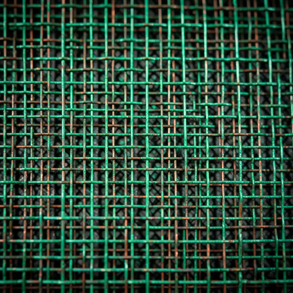 Fine copper mesh, green patina developing on thin woven copper wire cloth, oxida