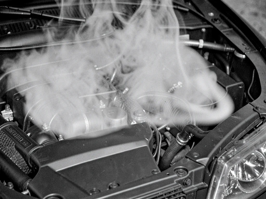 Heat distortion above car engine hood