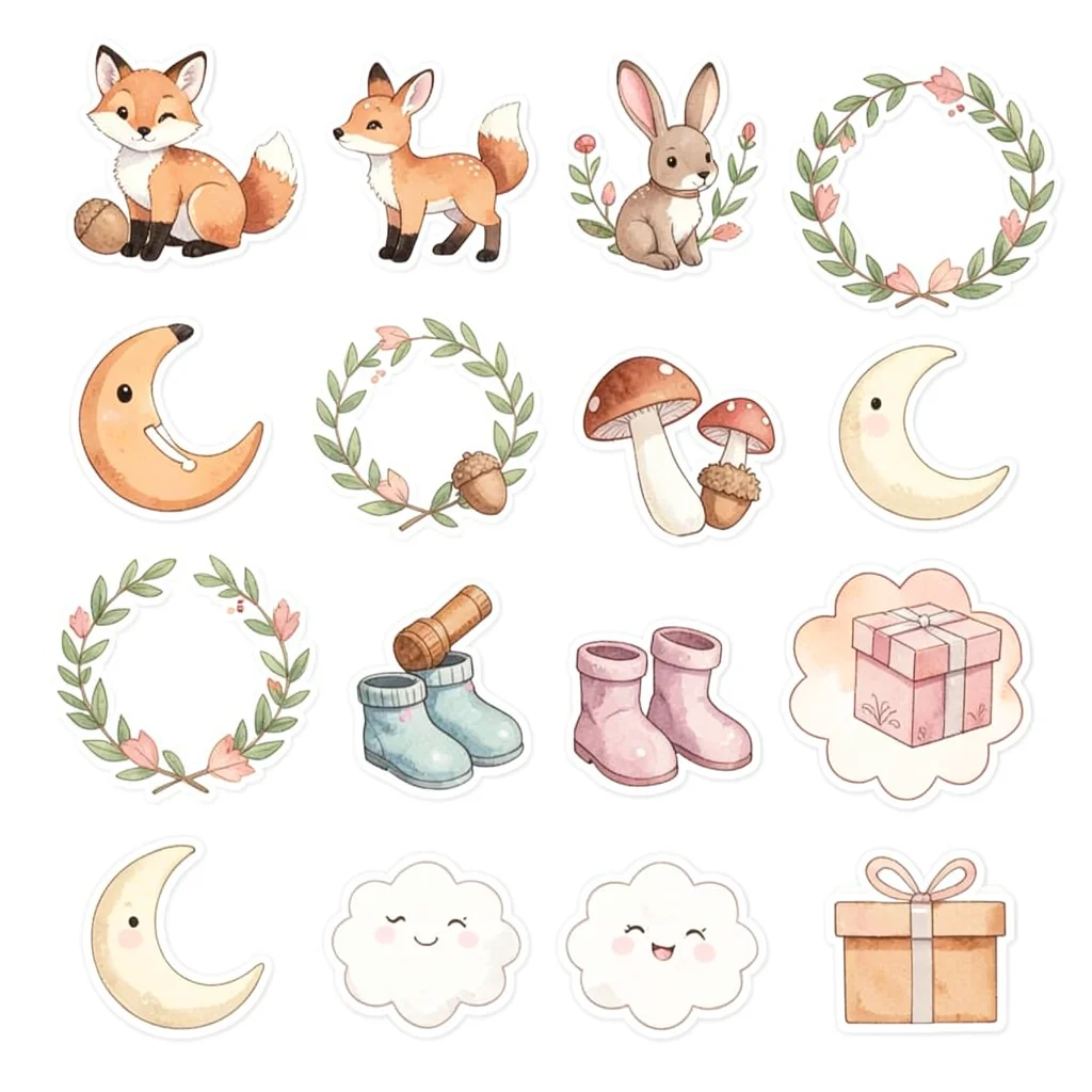 Woodland baby shower icon sheet