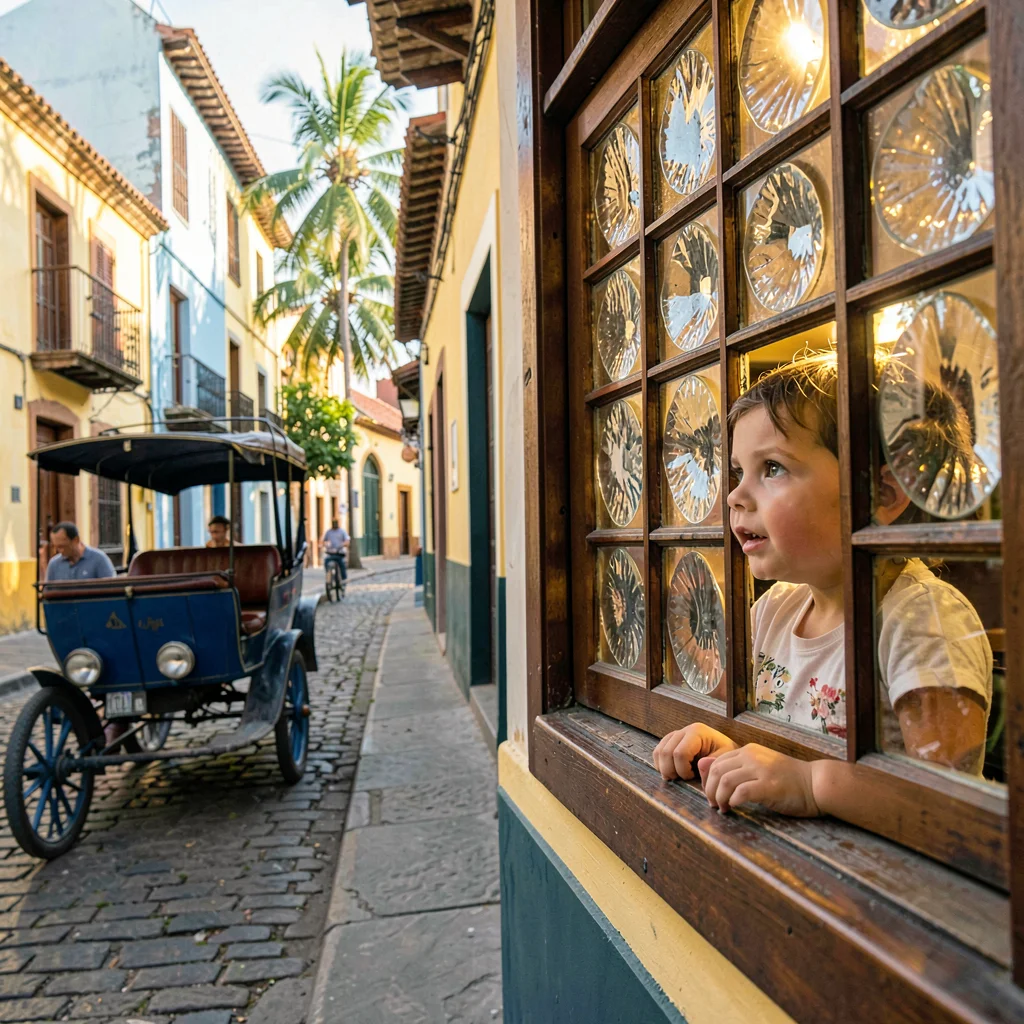 Vigan colonial heritage, Spanish-Filipino fusion, child looking through capiz wi
