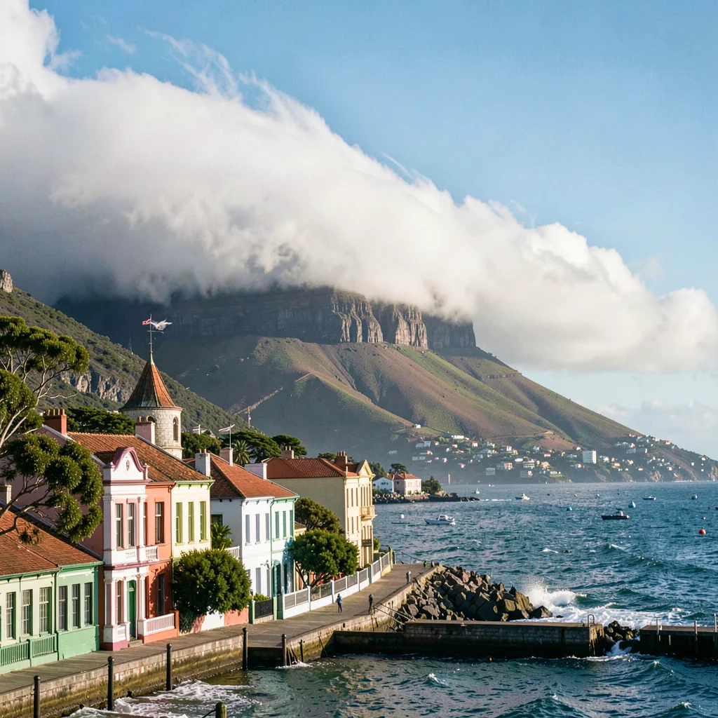 Cape Town southeaster wind shaping the scene, Table Mountain tablecloth cloud sp