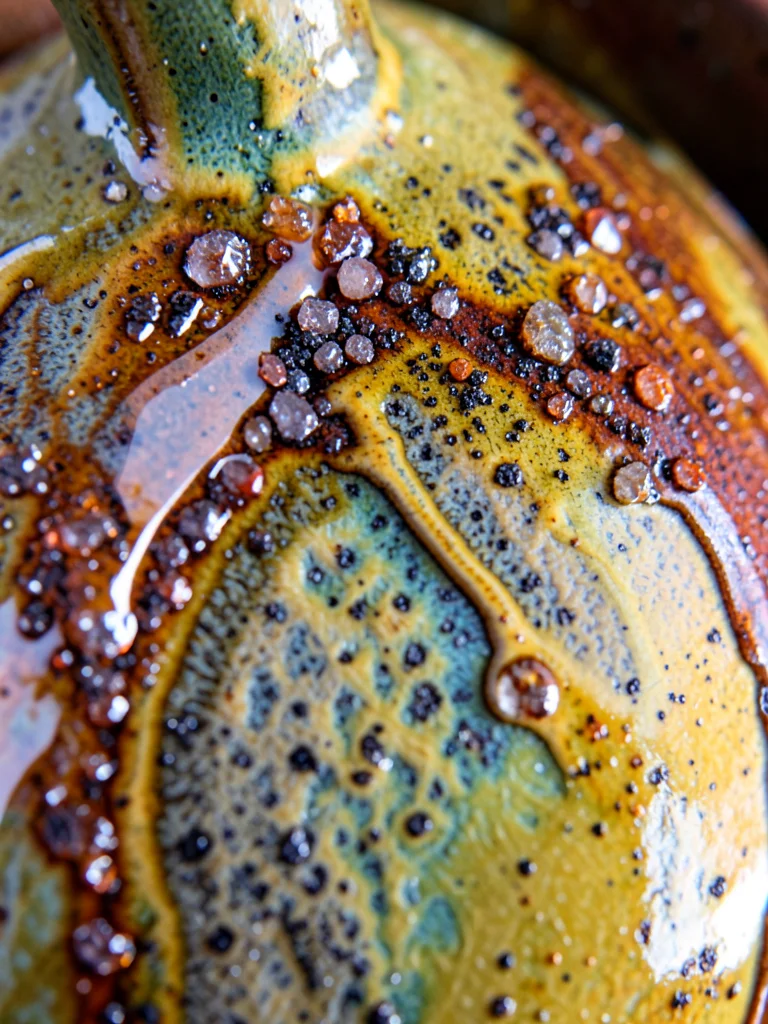 Stoneware pitcher with drip glaze evoking melting ice cream colors