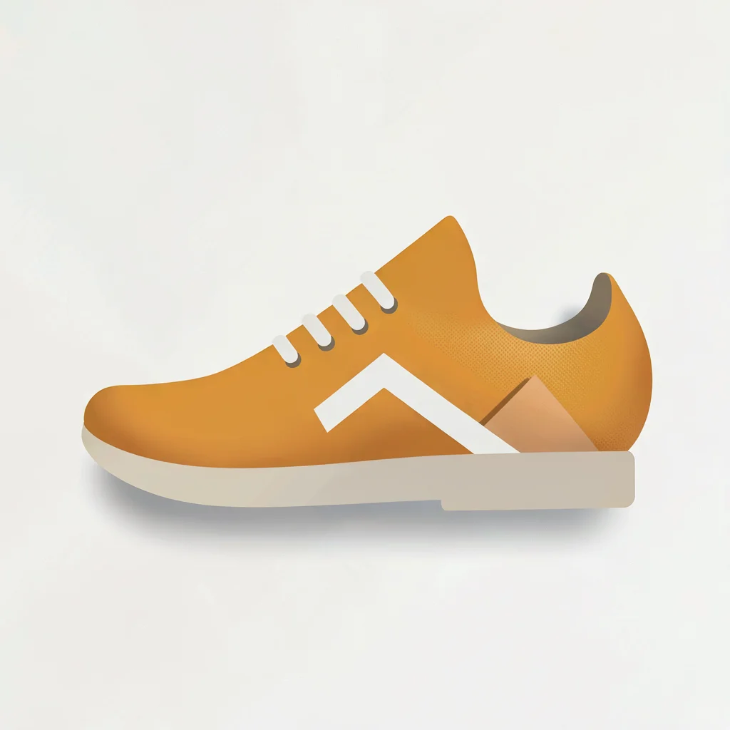 Abstract vector of a single shoe shape collapsing into a chevron, ochre and bone