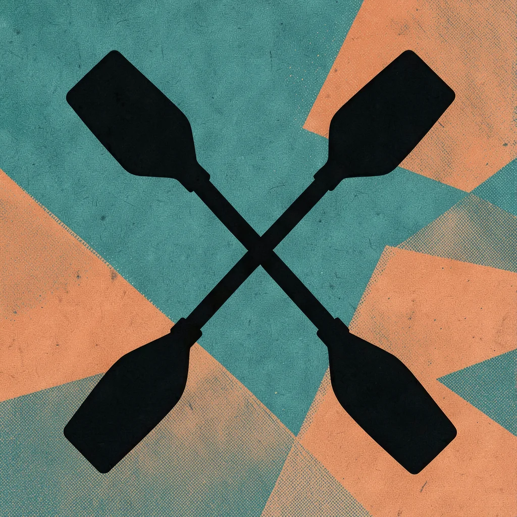 graphic bold rowing-oar pair silhouette crossed at the centre on halftone water 