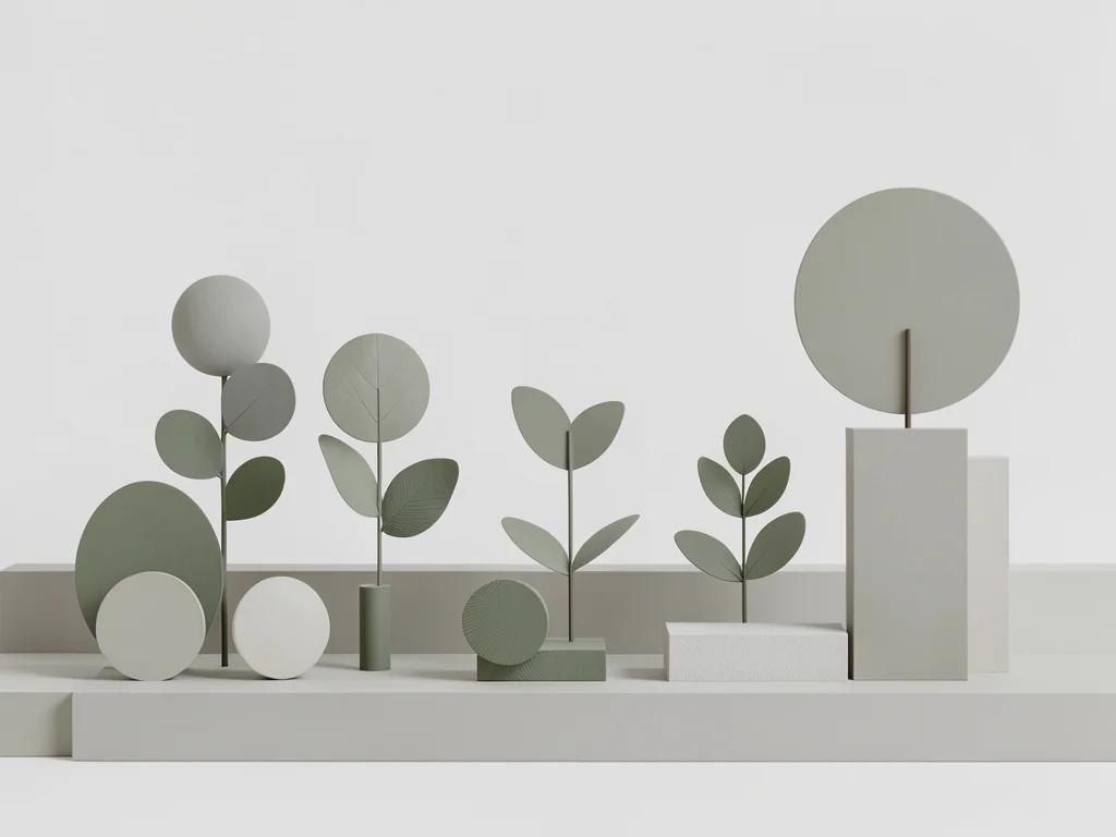 Garden in Bauhaus style, plants as geometric shapes, circles and rectangles
