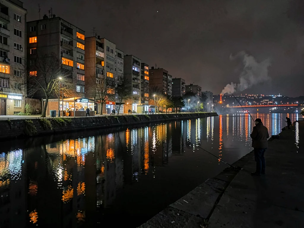 Danube reflections and night fisherman