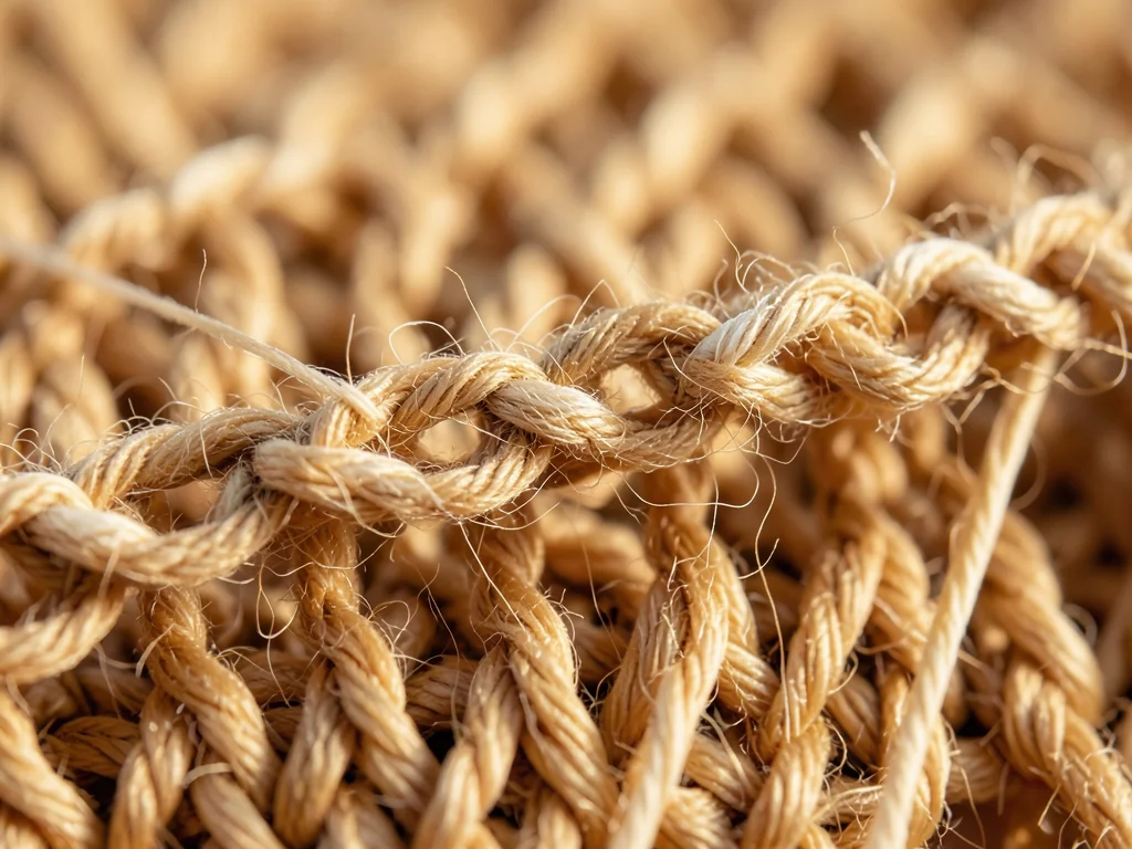 A crochet chain at macro: each link of yarn showing the hook's path, the air spa