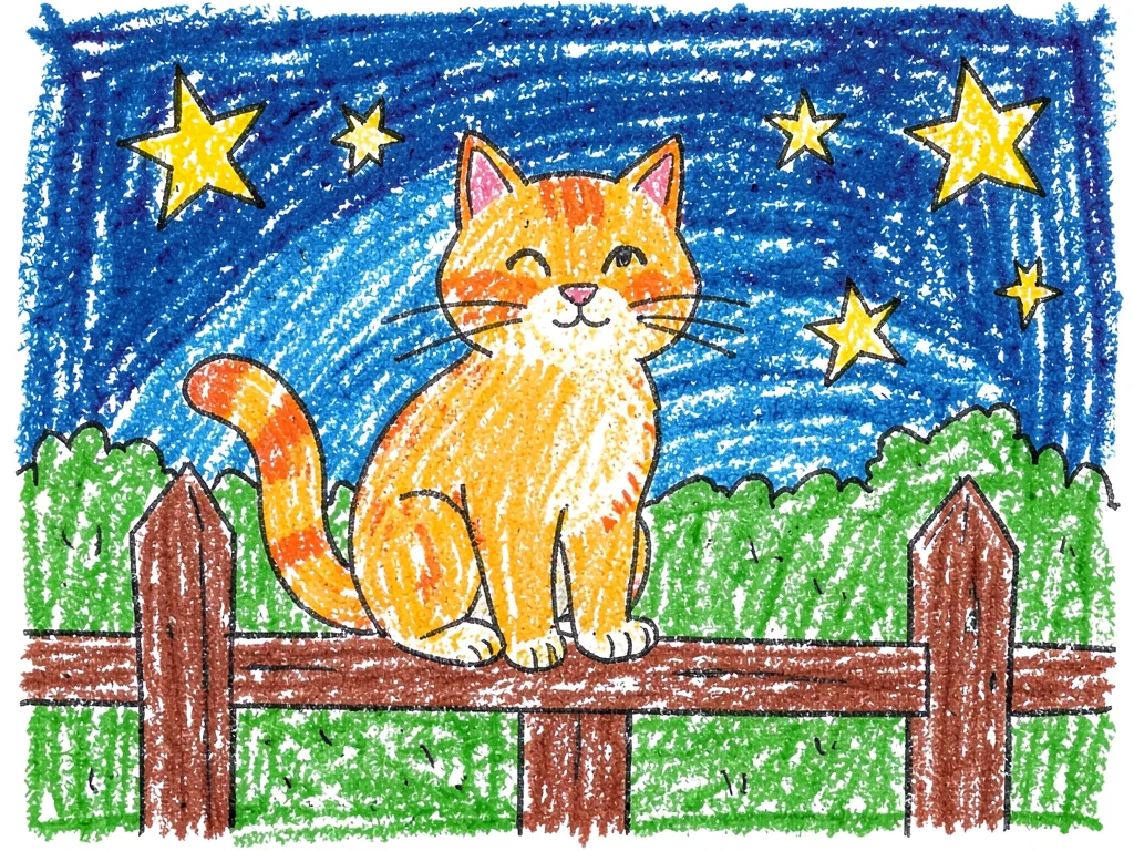 Orange cat on fence at night