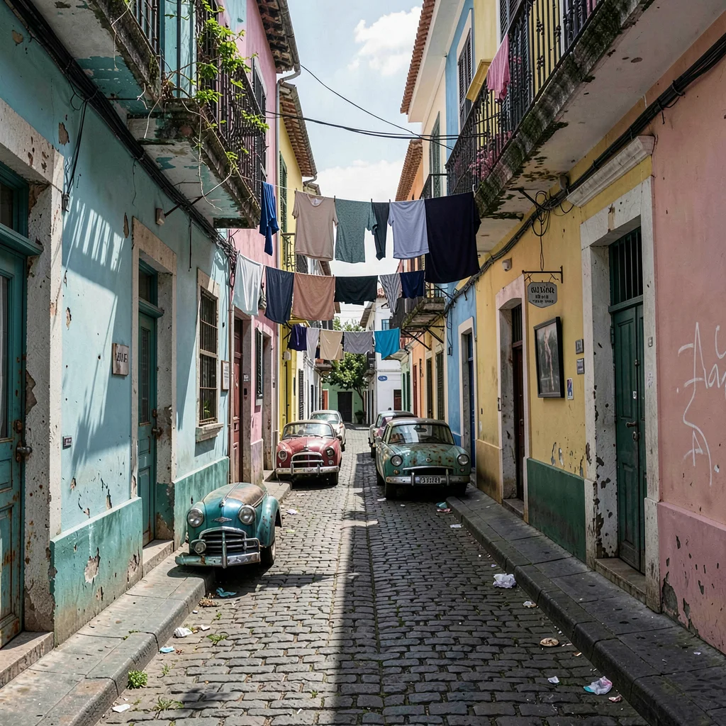 Havana preserved decay, improvised maintenance beauty, Laundry hanging between b