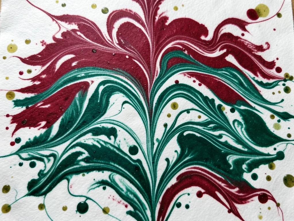 Two-color gelgit wave pattern, cinnabar red and malachite green raked in alterna