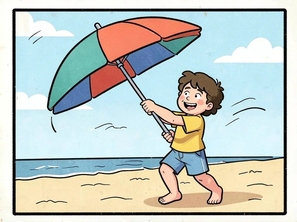 Beach umbrella struggle