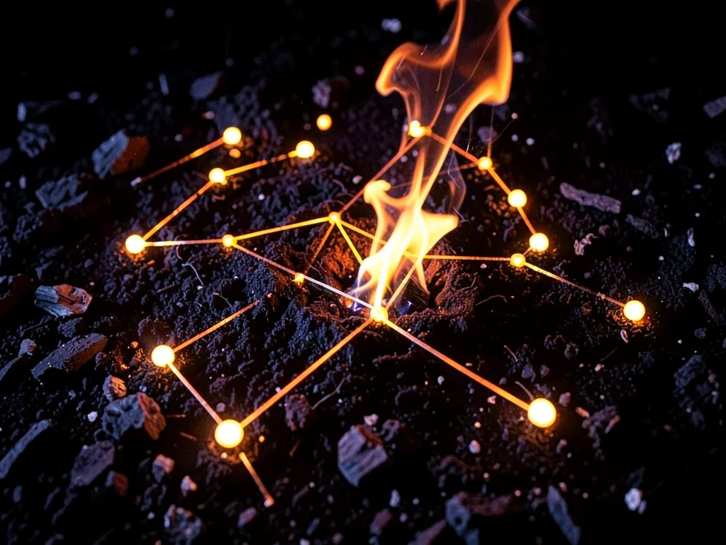 Ember constellation scattered on dark ash