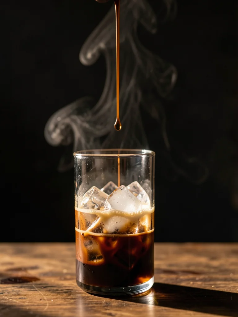Cold brew dripping through a tower of glass and ice, one drop suspended mid-fall
