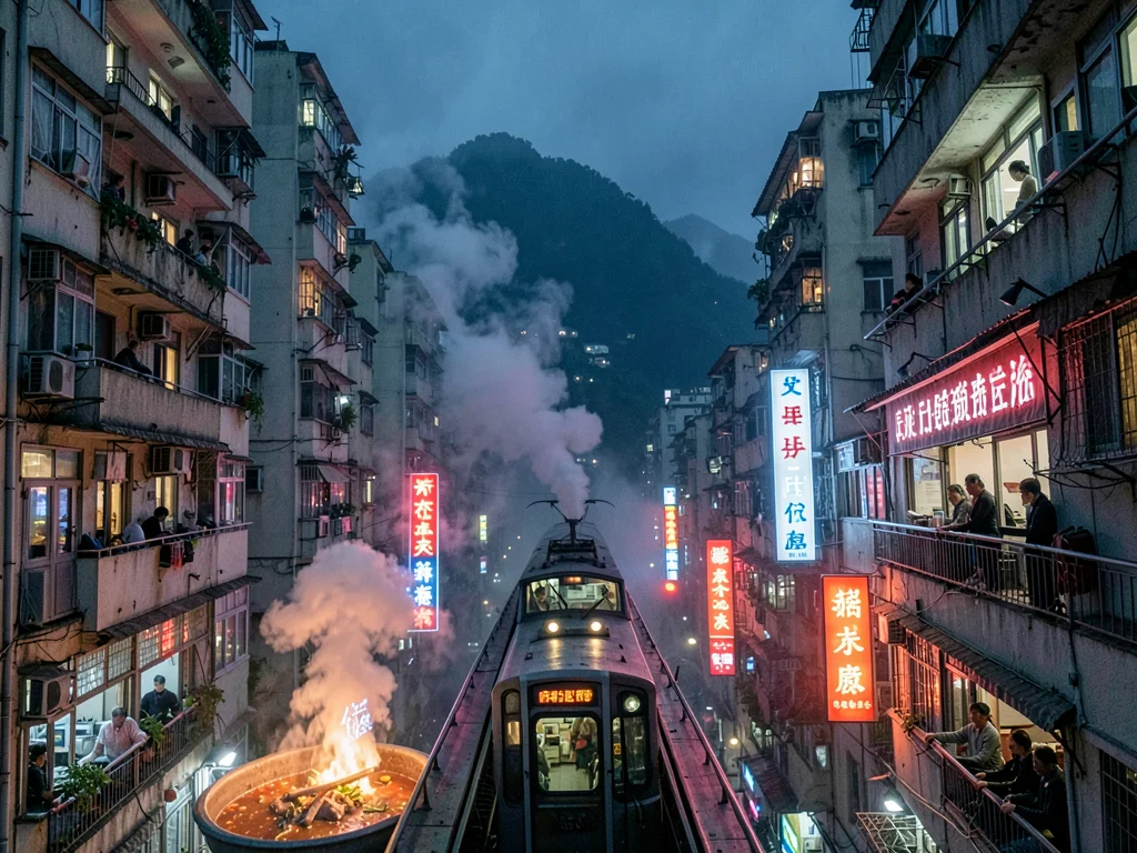 Monorail through apartment building