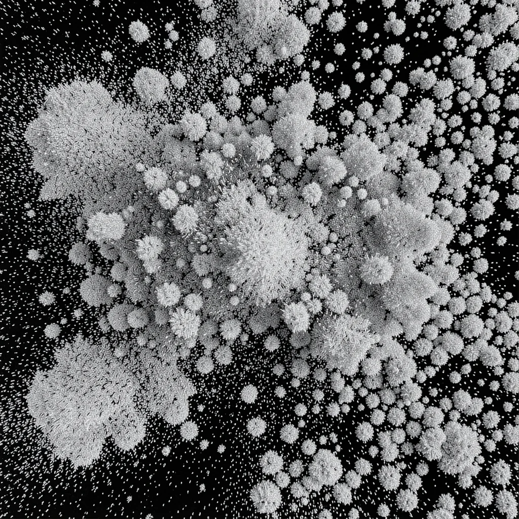 Static noise rendered as dense grey particles in random chaos