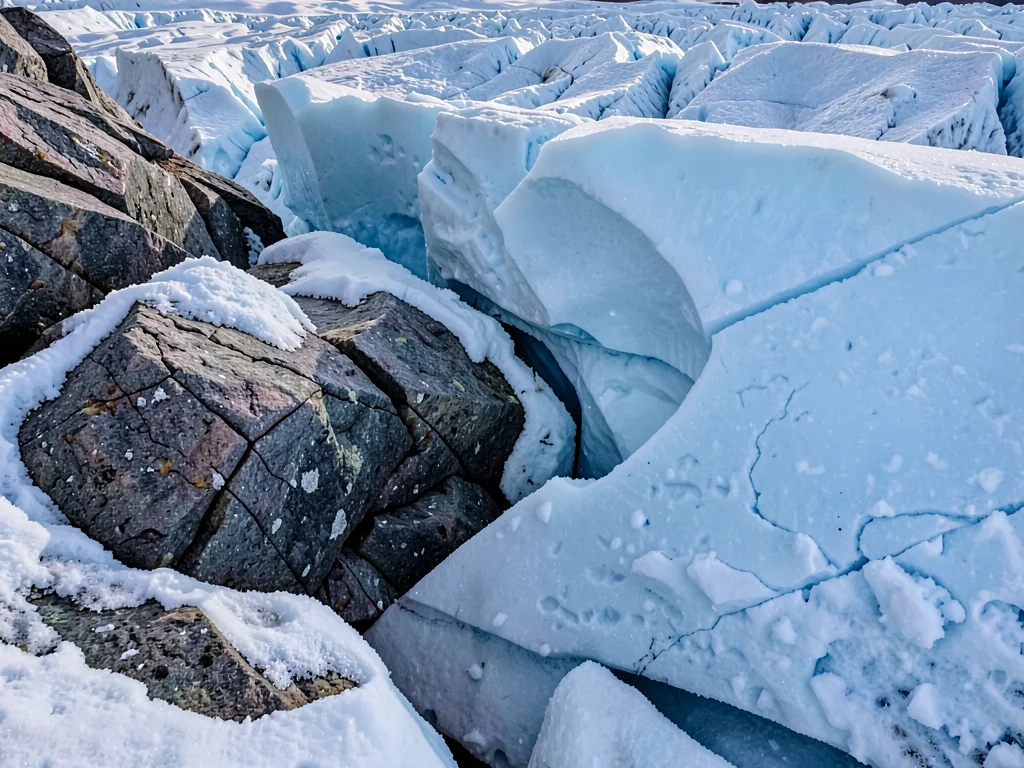 Ice meeting rock showing contact zone
