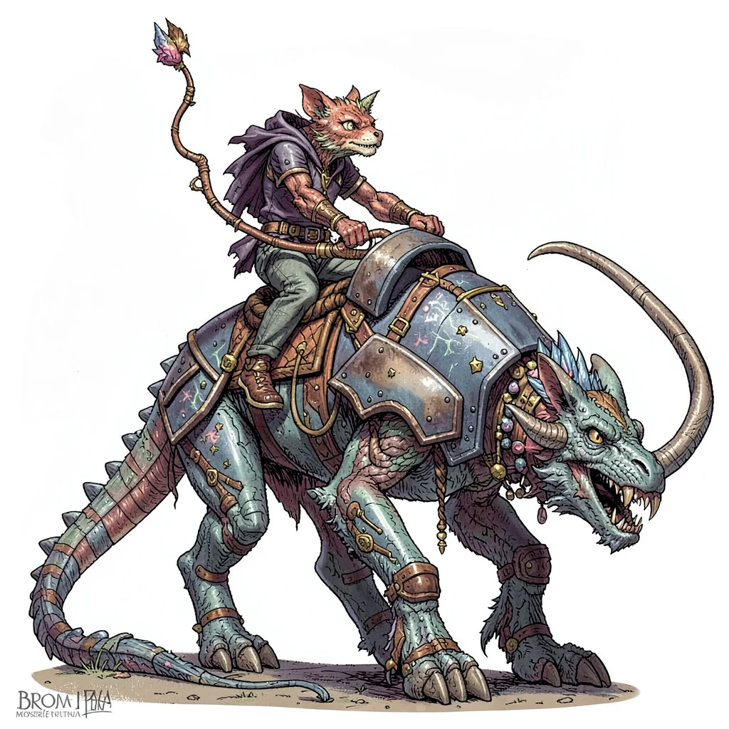 Fantasy creature illustration, a symbiotic creature pair, small controller ridin