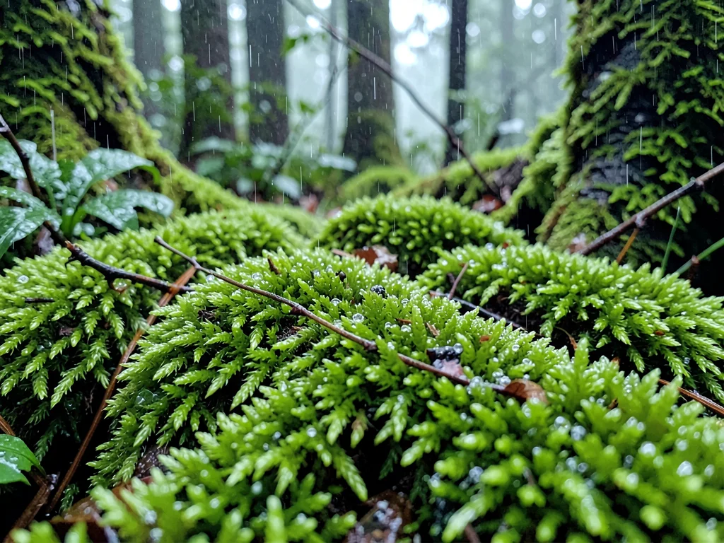 Damp moss after rain fully hydrated