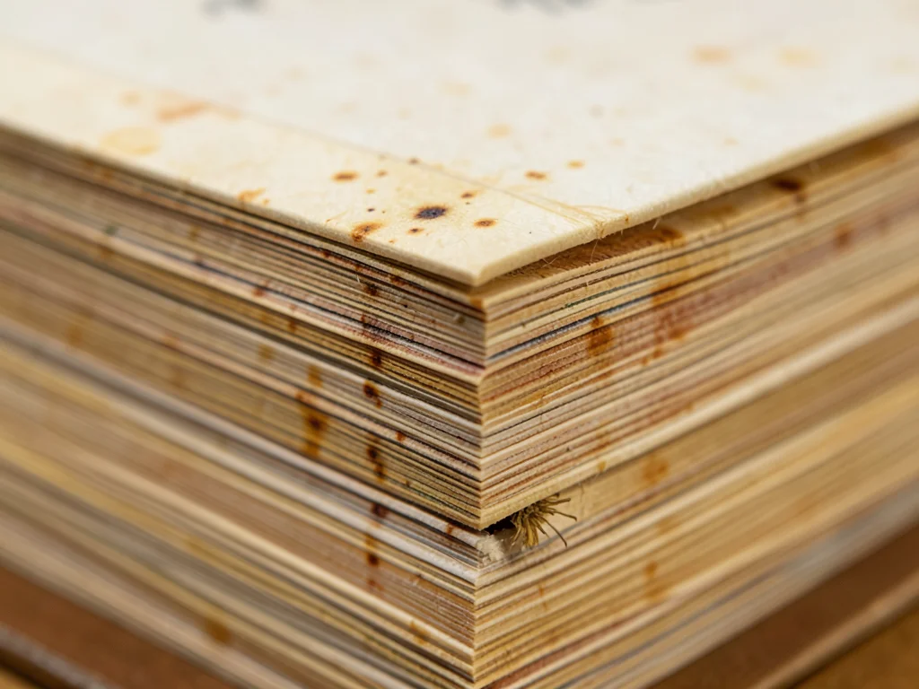 Book edge with pressed flower visible, thin dried specimen peeking out between p