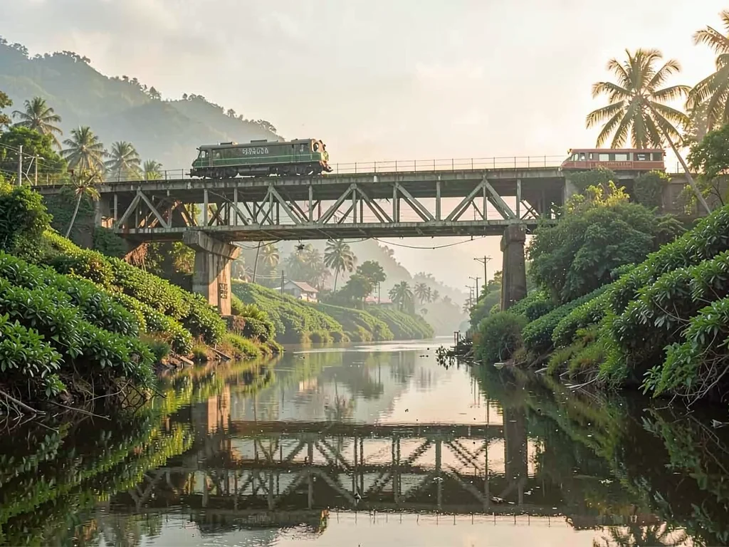 Train crossing tea country bridge