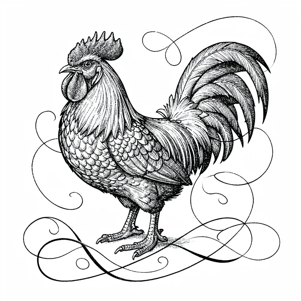 Ornamental rooster flourished