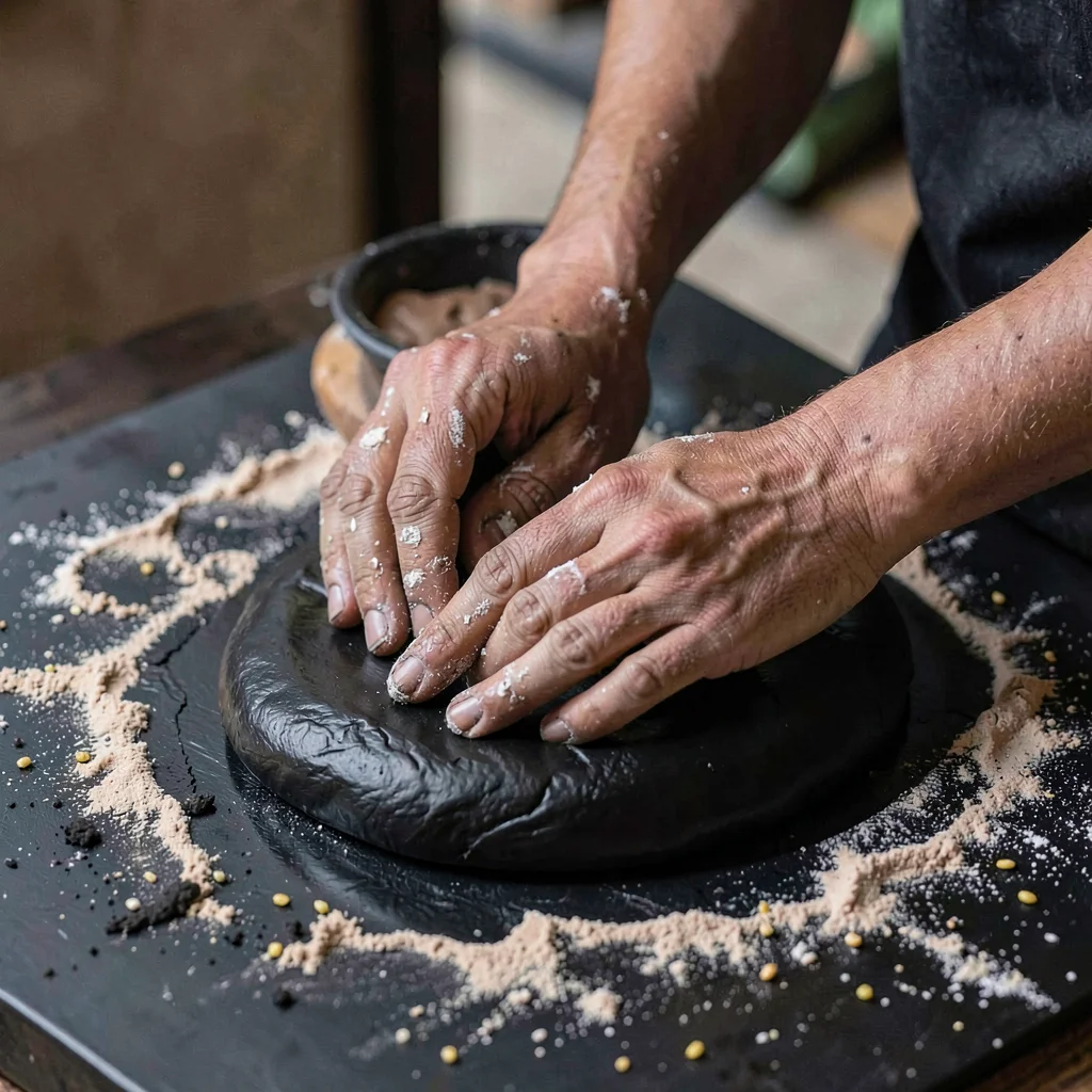 Through Oaxacan black clay vision, barro negro consciousness, Hands kneading cor