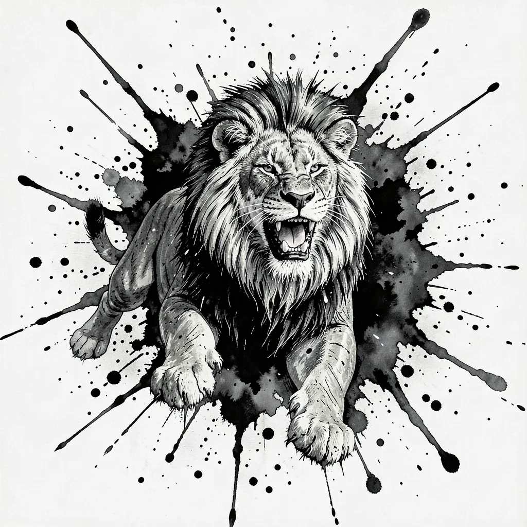 Roaring lion splatter