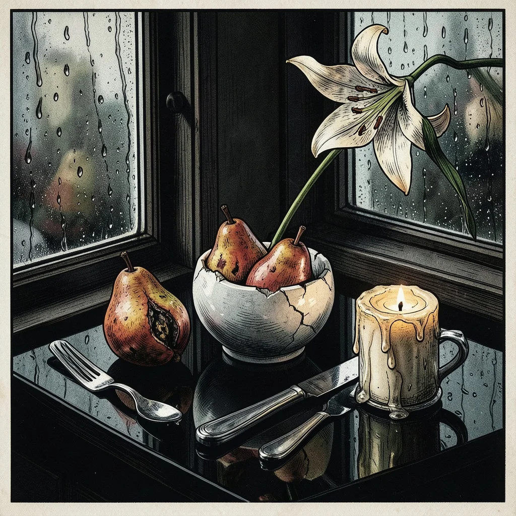 Vanitas on Black Glass