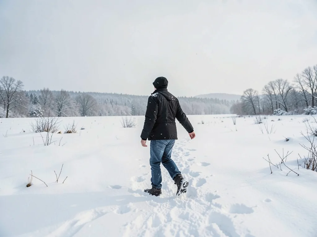 Figure walking snow field