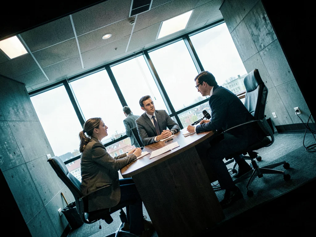 Job interview from across the desk, the power imbalance made architectural