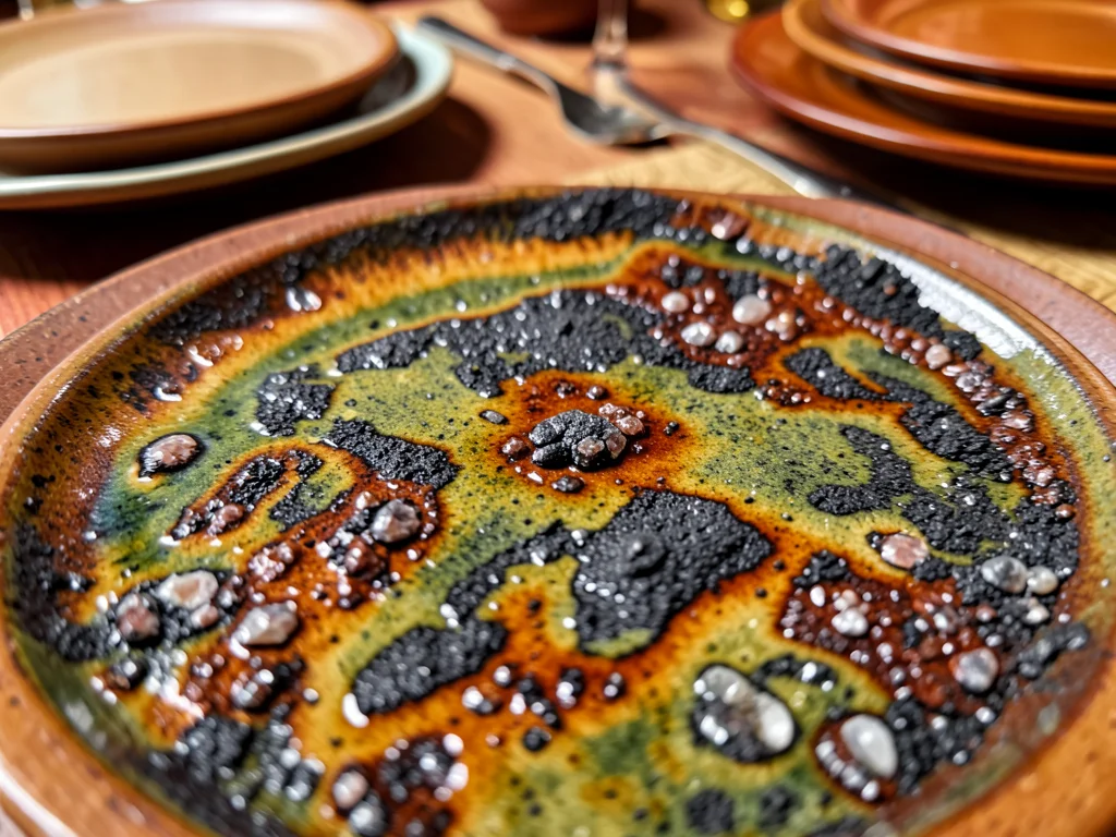 Set of pottery plates in autumn earth tones, thanksgiving table ready