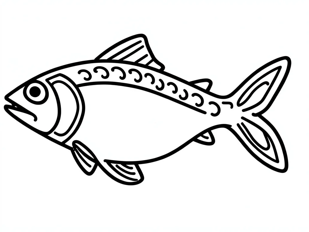 Salmon — body arc, eye ovoid prominent, gill plates in U-form, tail as split-U