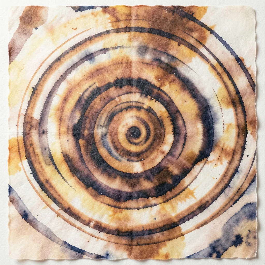 Suminagashi pattern in autumn amber and deep umber, floating ink on water